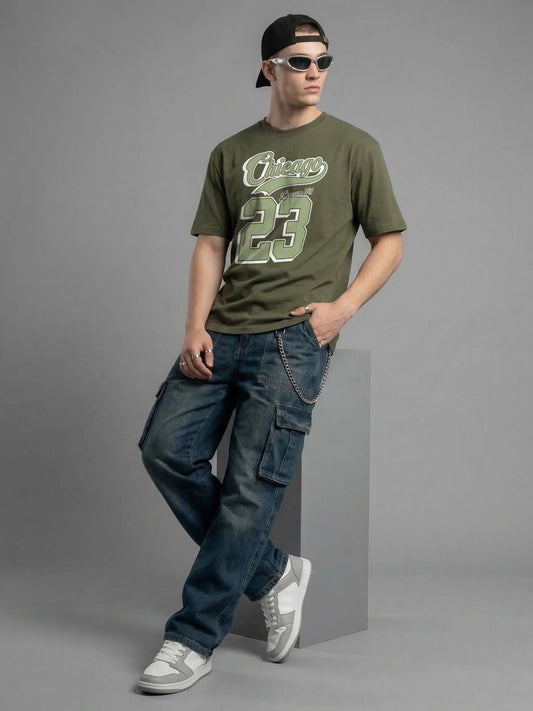 Chicago 23 Oversized Drop Shoulder Tee - Olive Green