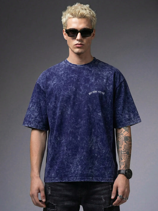 Nature Loves - Acid Wash Oversized Tee - Navy Blue
