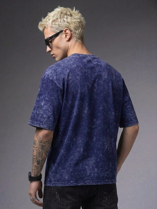 Void Walker - Acid Wash Oversized Tee - Navy Blue