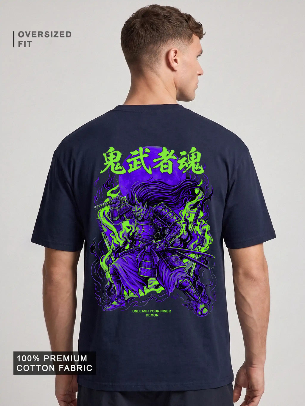 Demon Samurai Oversized Drop Shoulder Anime Graphic Streetwear Tee