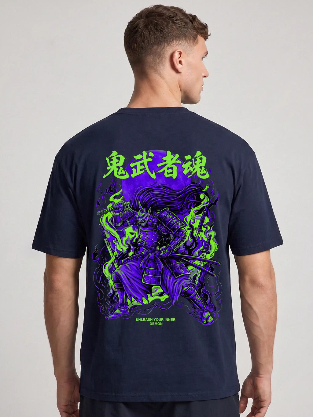 Demon Samurai Oversized Drop Shoulder Anime Graphic Streetwear Tee