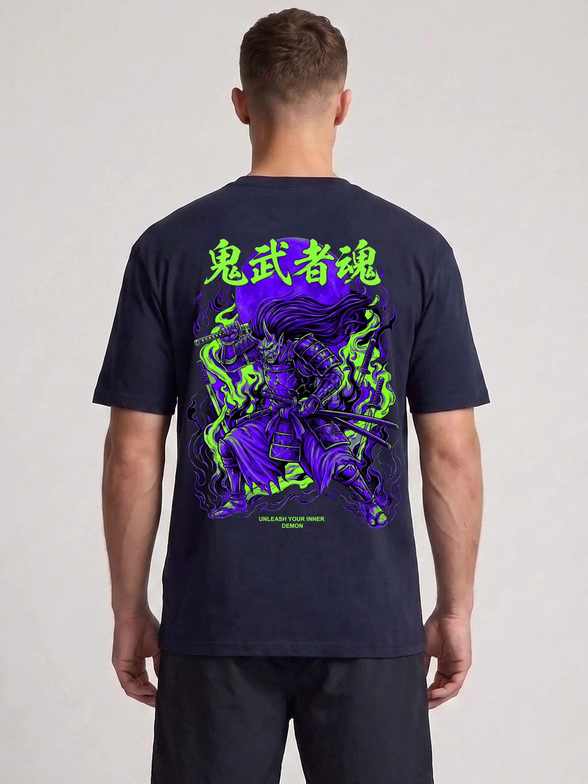 Demon Samurai Oversized Drop Shoulder Anime Graphic Streetwear Tee
