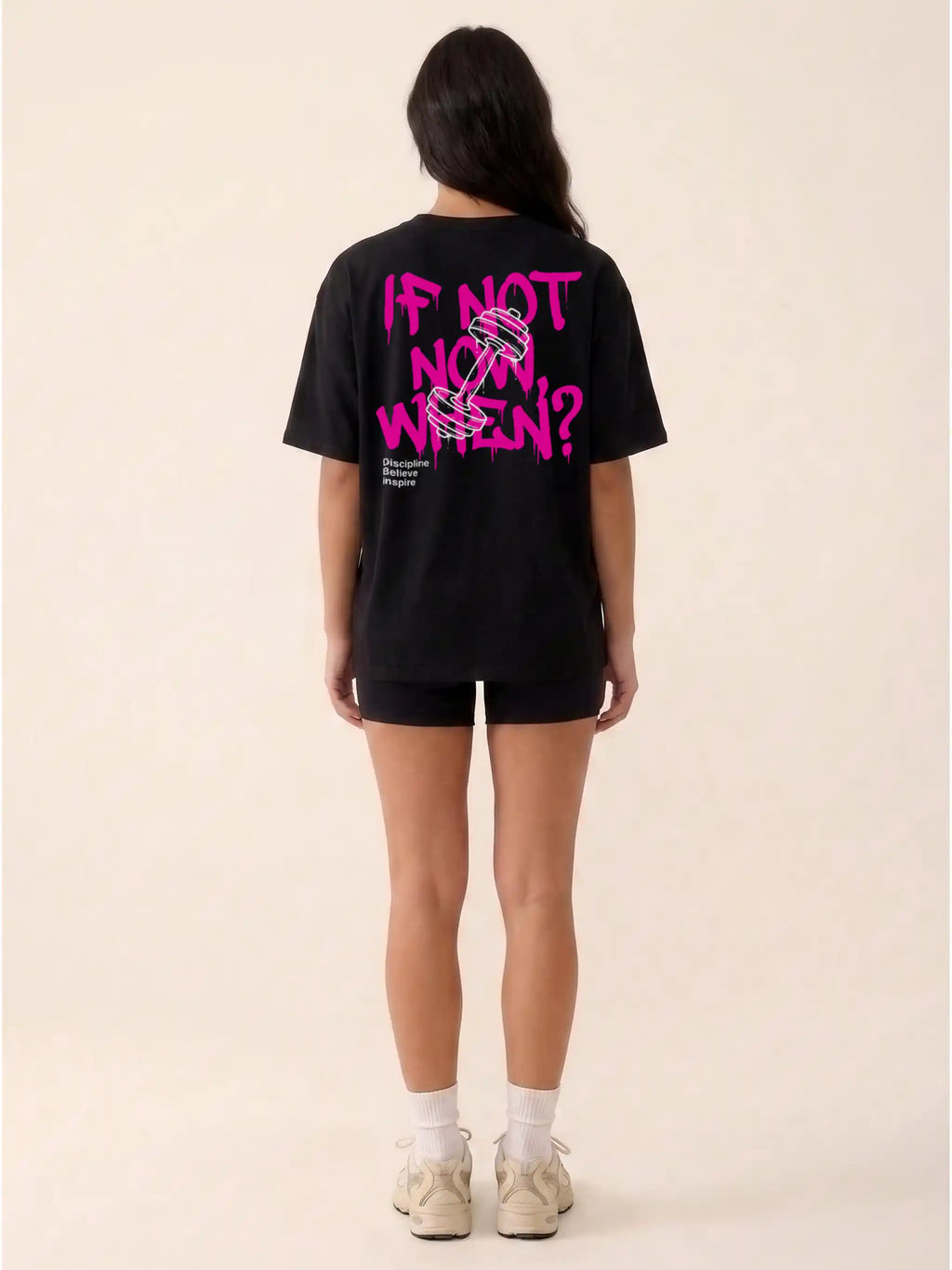 If Not Now When? Gym Oversized Drop Shoulder Motivational Graphic Tee