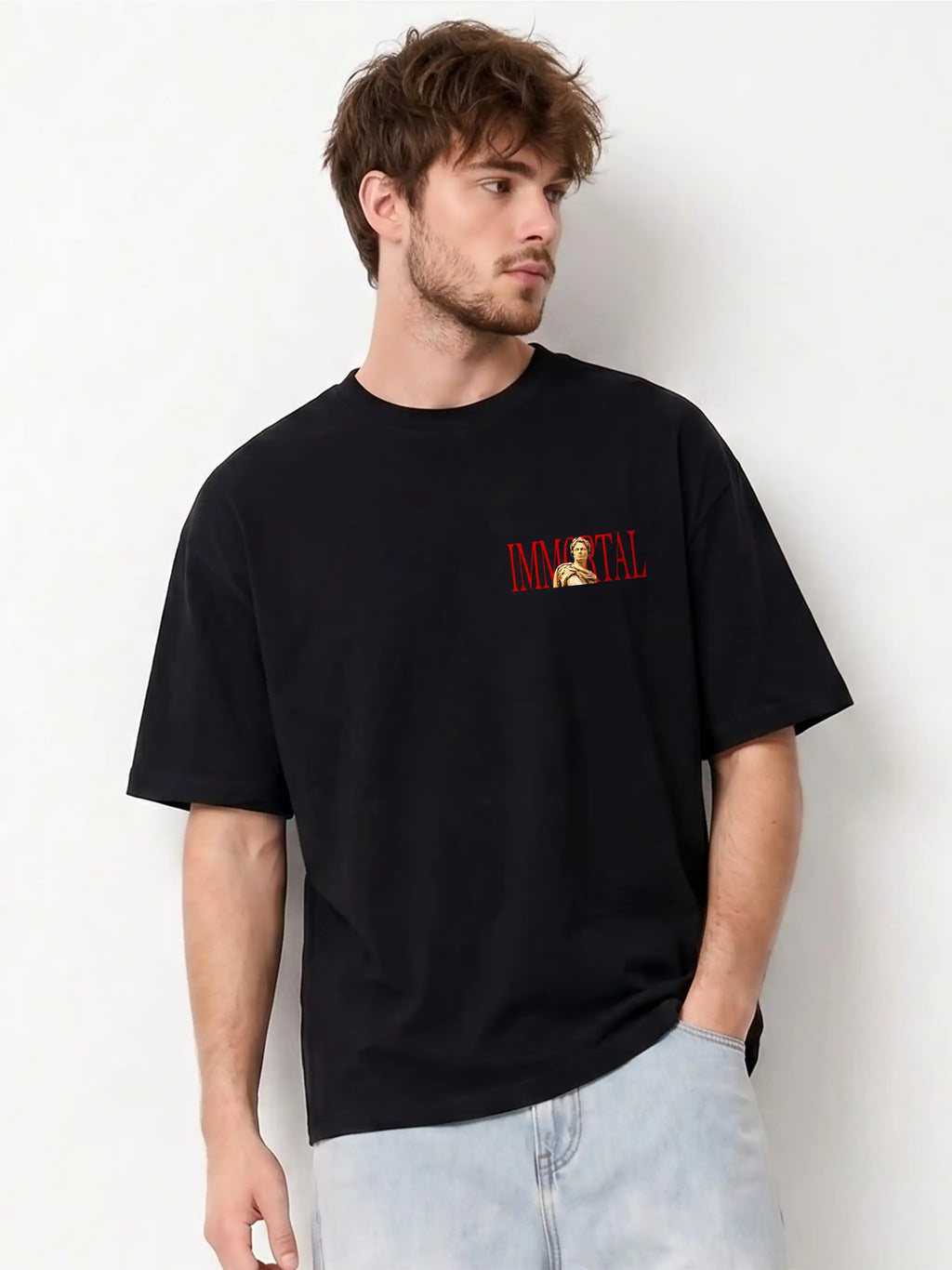 Immortal Roman Statue Graphic Drop Shoulder Oversized T-Shirt