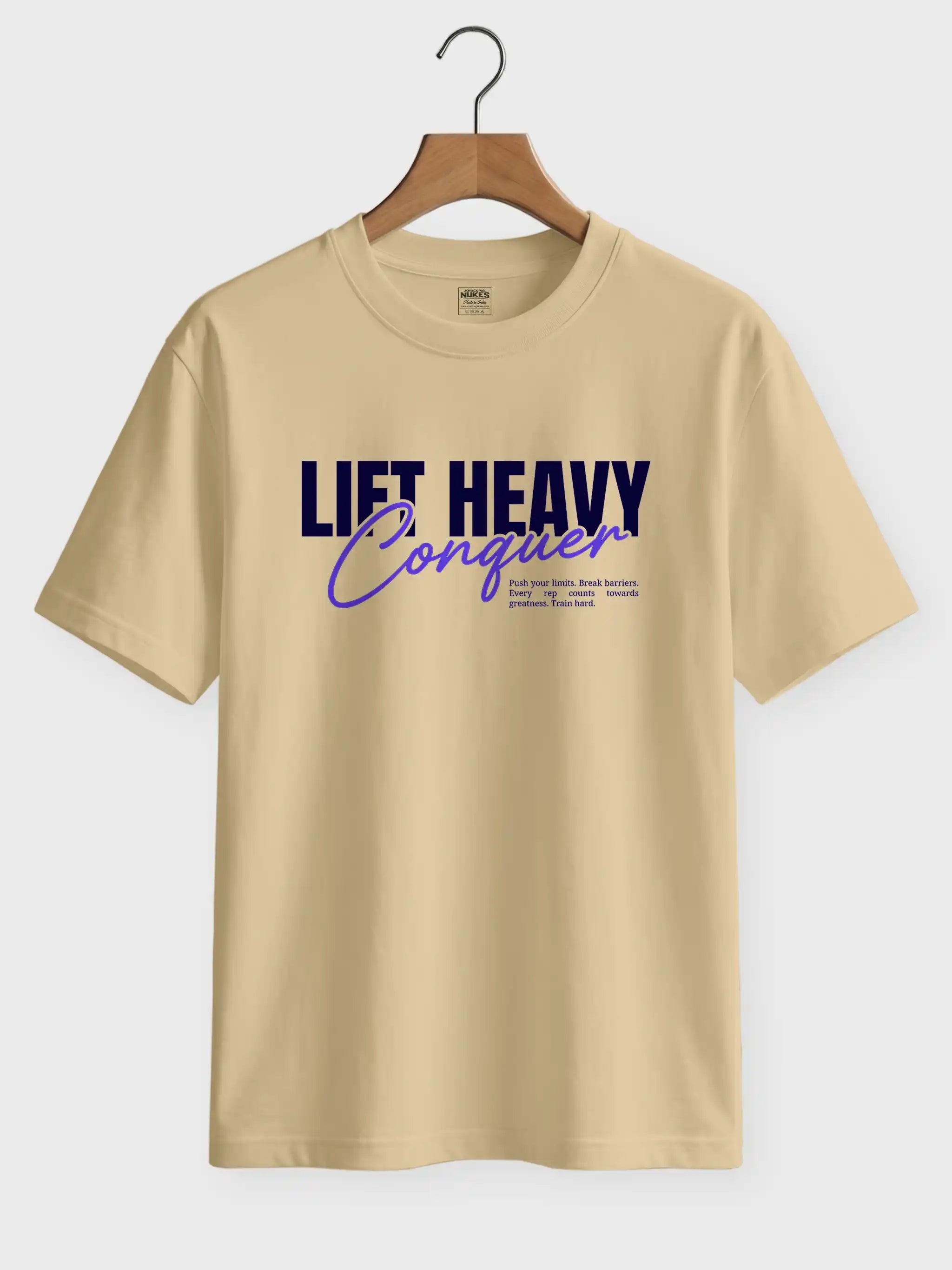 Lift Heavy Conquer Printed Round Neck Regular Fit T-Shirt