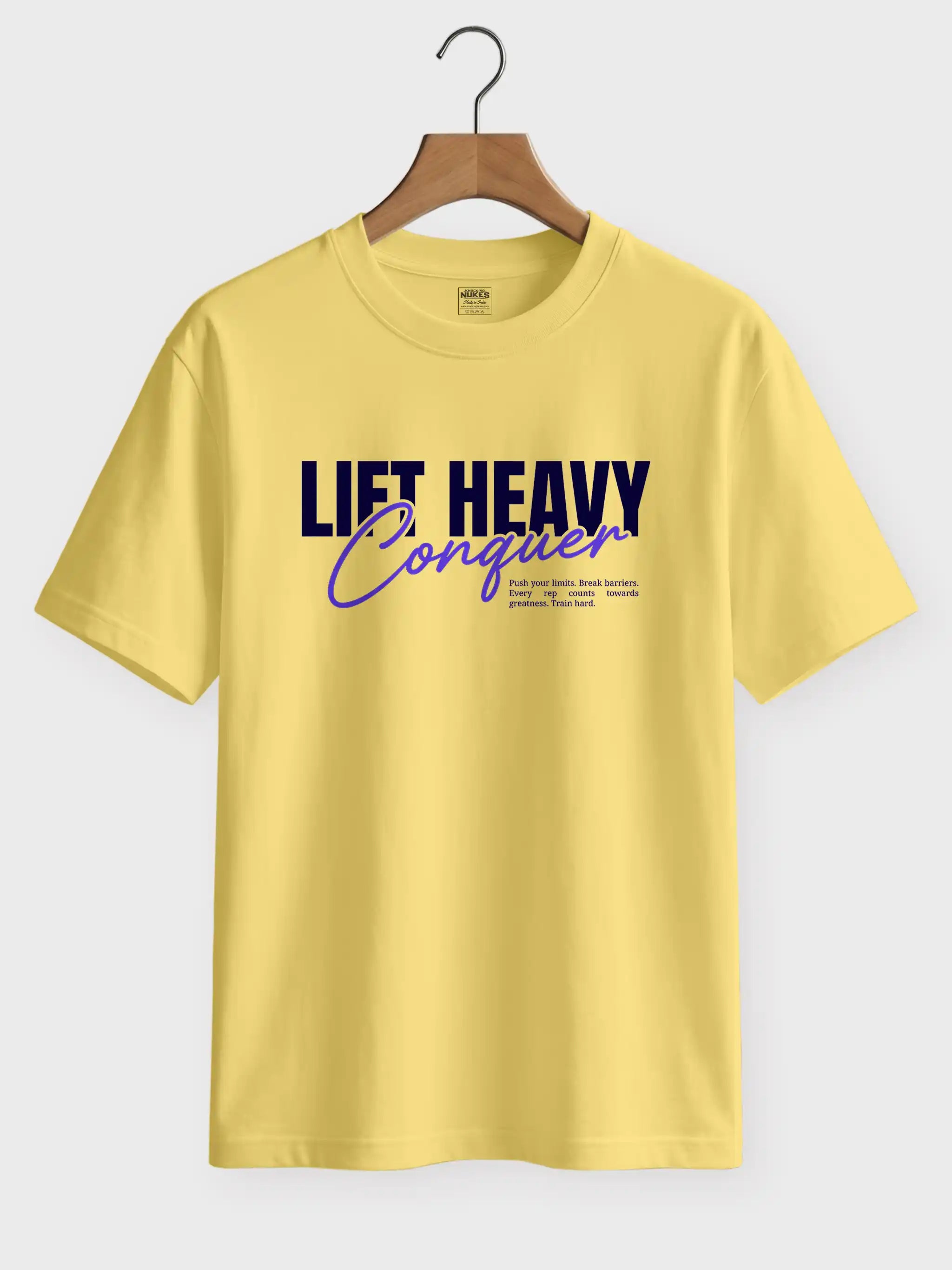Lift Heavy Conquer Printed Round Neck Regular Fit T-Shirt