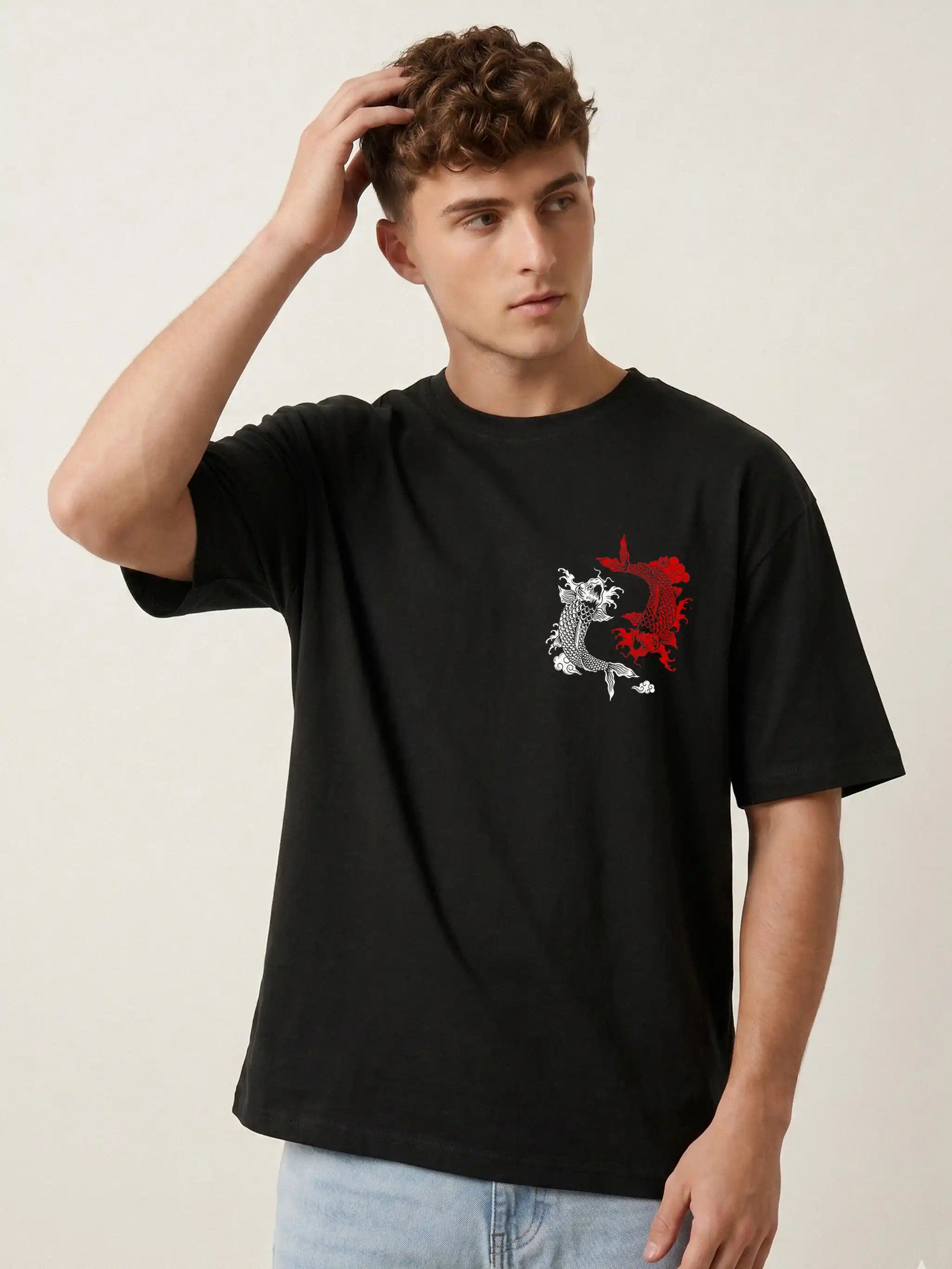 Samurai Soul Koi Fish Oversized Drop Shoulder Japanese Streetwear Tee