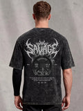 Savage Acid Wash Oversized Drop Shoulder Gym Graphic Streetwear Tee