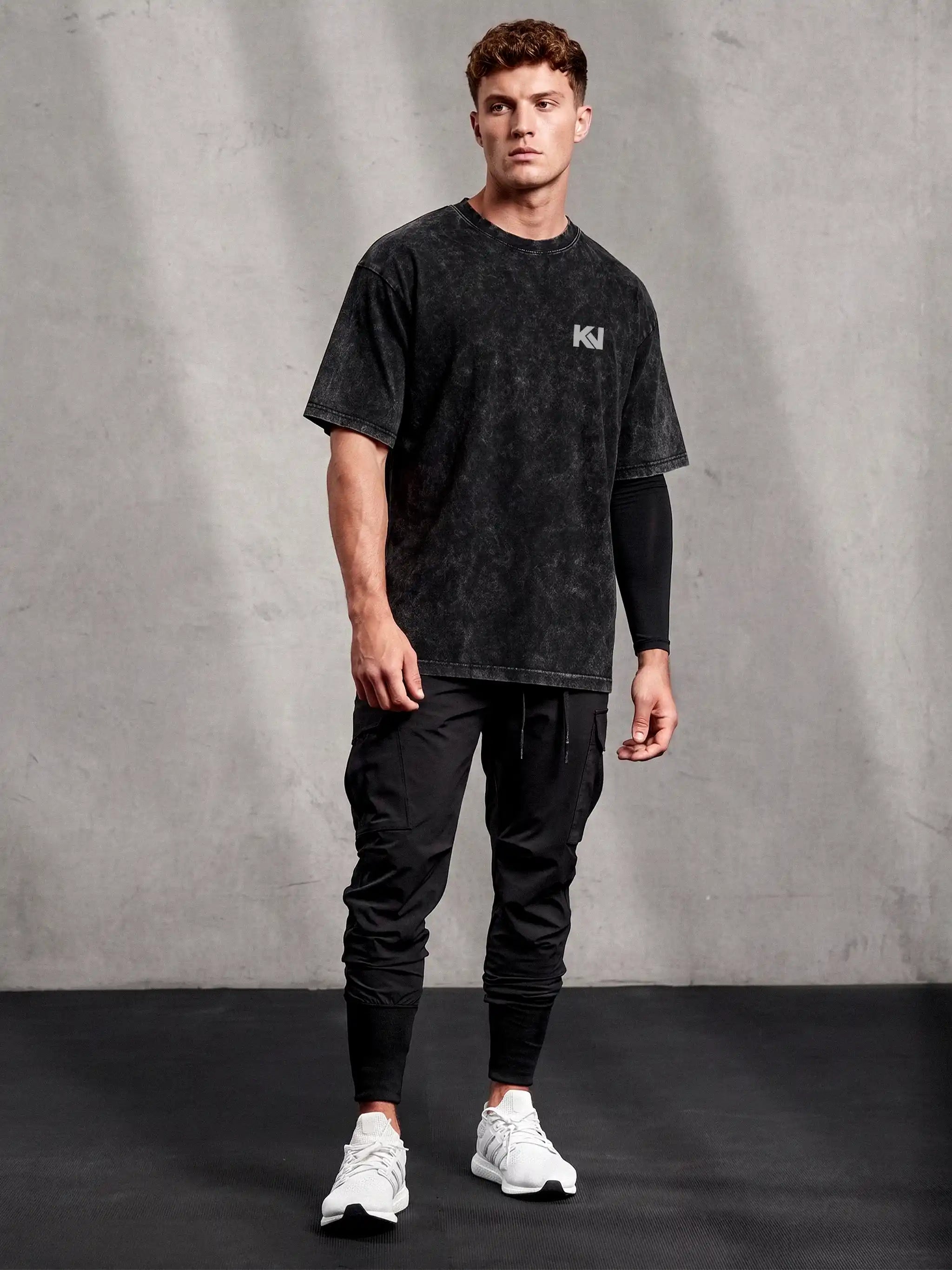 Savage Acid Wash Oversized Drop Shoulder Gym Graphic Streetwear Tee