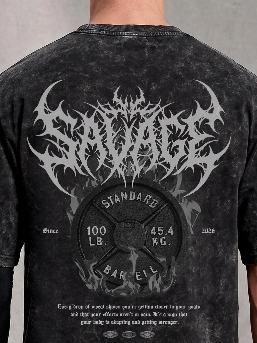 Savage Acid Wash Oversized Drop Shoulder Gym Graphic Streetwear Tee